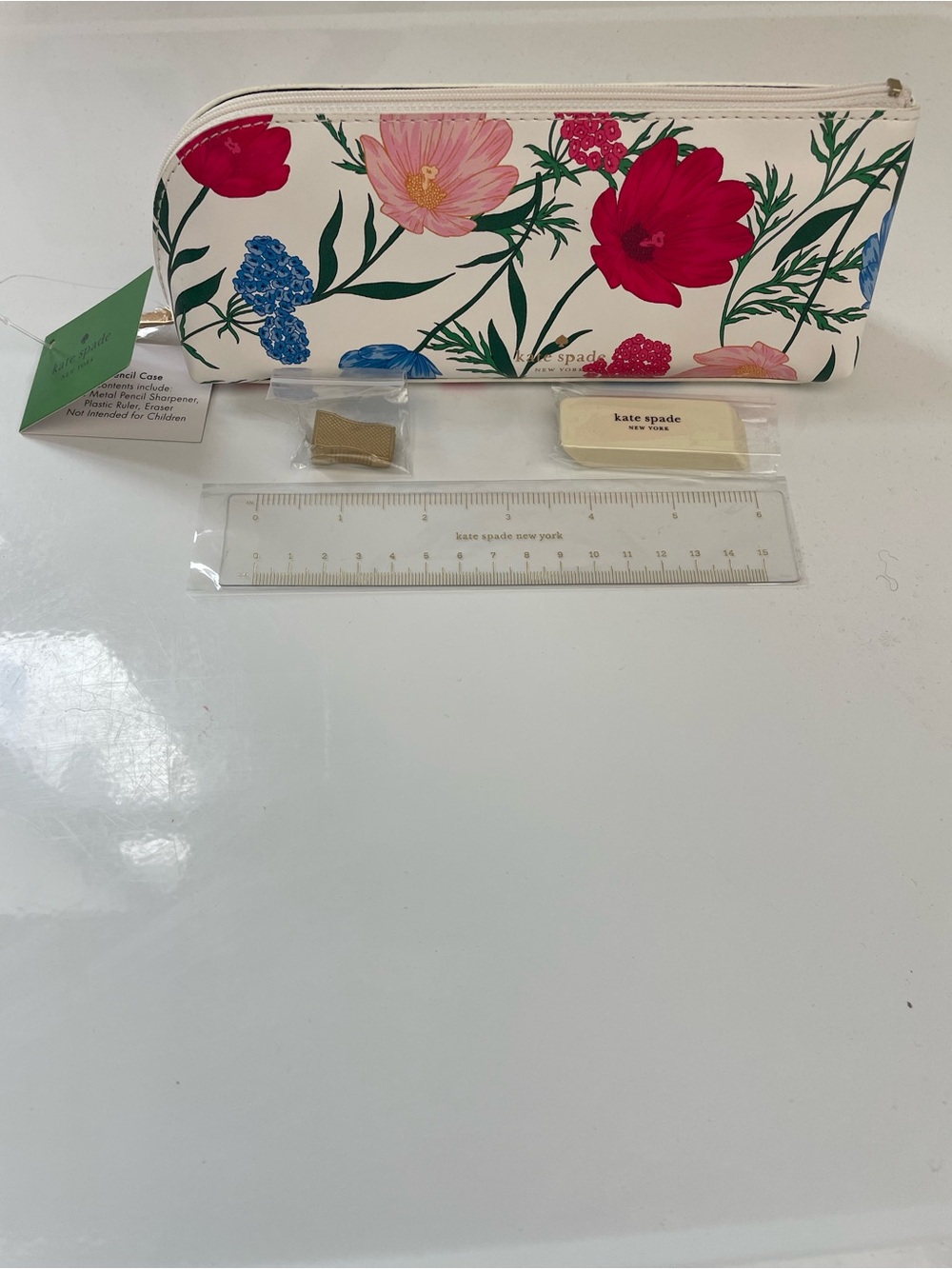 kate spade Floral Cream Makeup & Pencil Pouch - Pink, Red & Blue Blooms